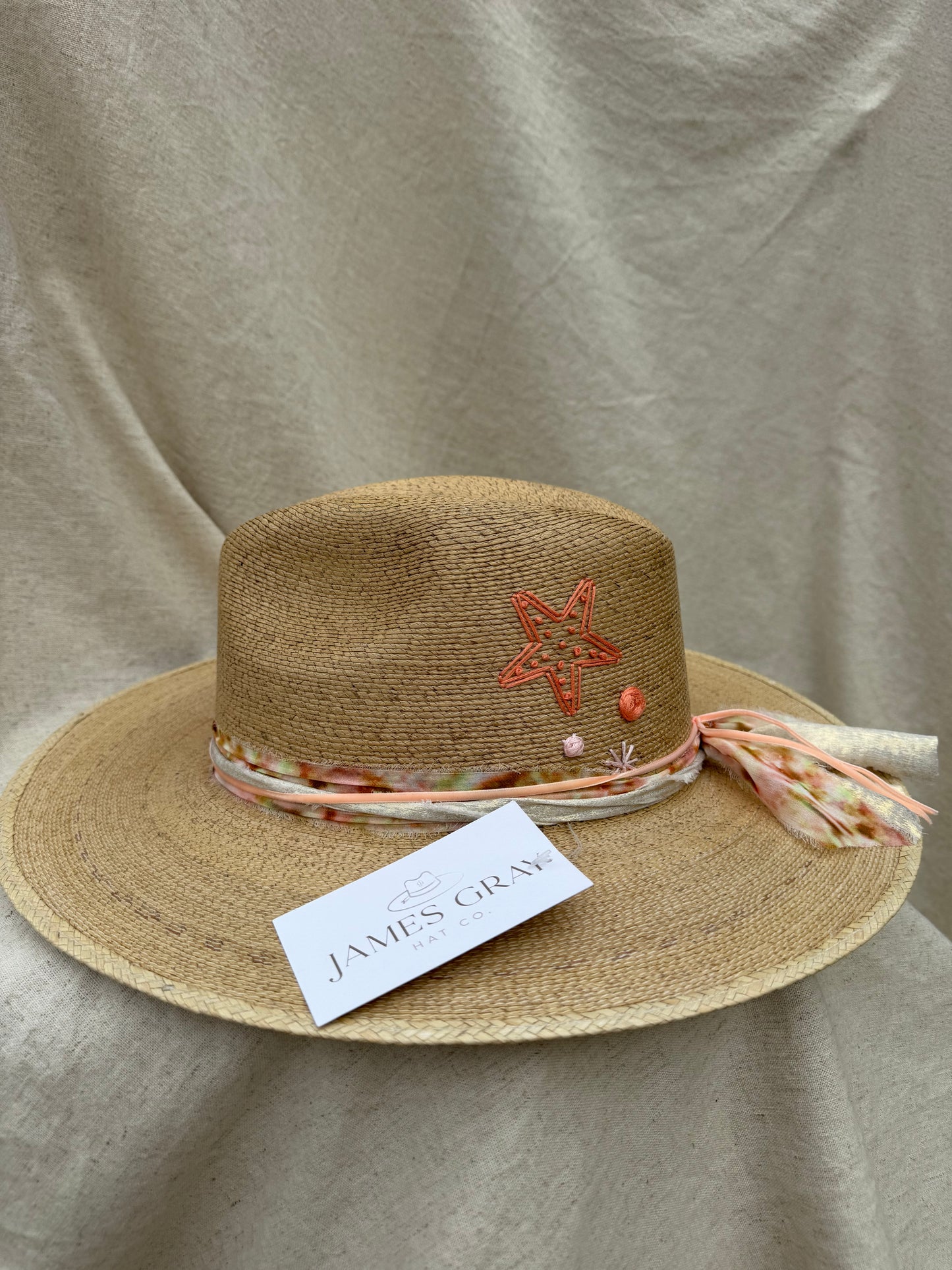 Tan Signature Hat with Coral and Pink Starfish Embroidery