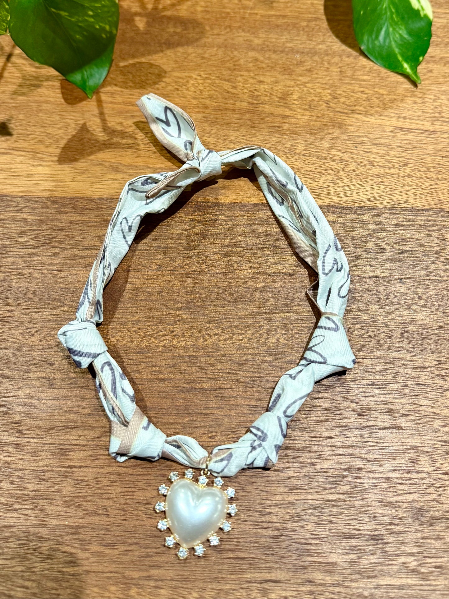 Heart Scarf and Large Pearl/Crystal Charm