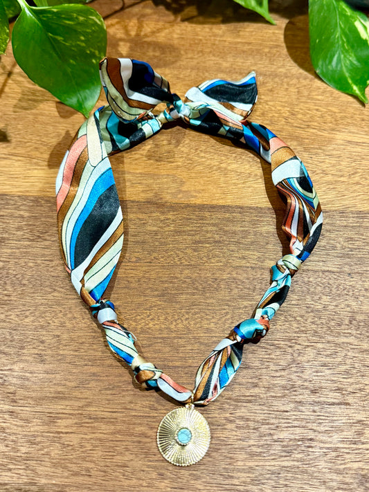 Retro Scarf with Circle Turquoise Charm