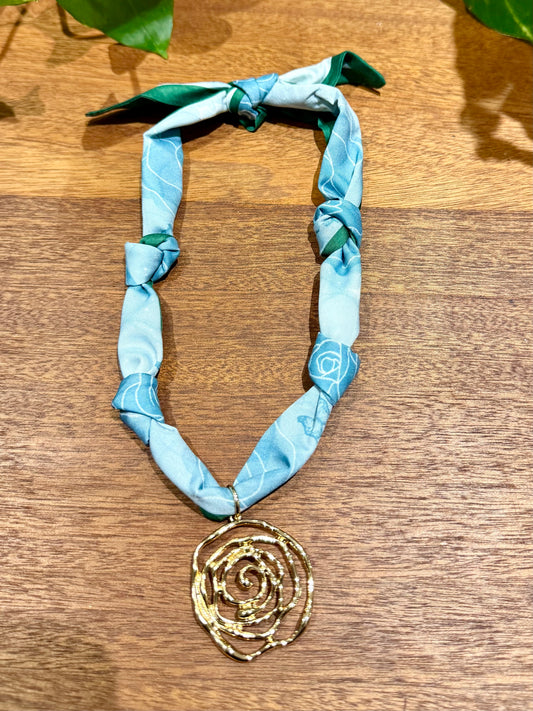 Blues Flower Scarf and Gold Flower Charm