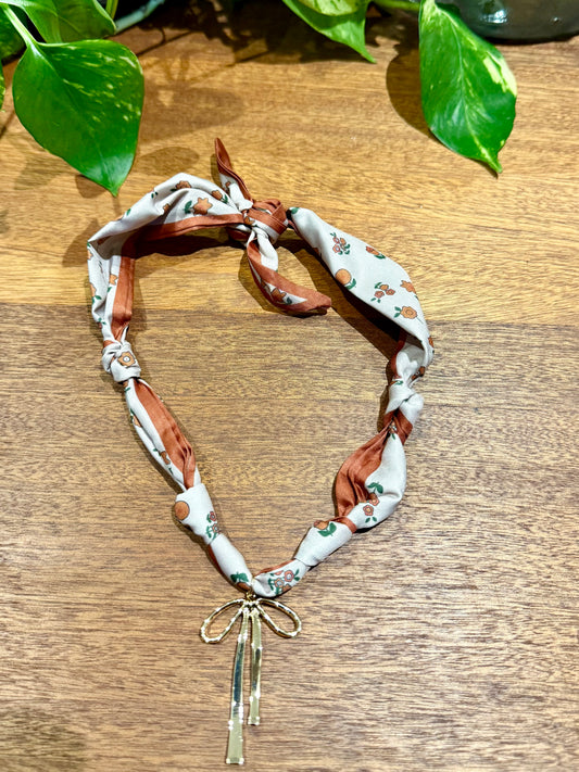 Taupe Flower Scarf and Bow Charm