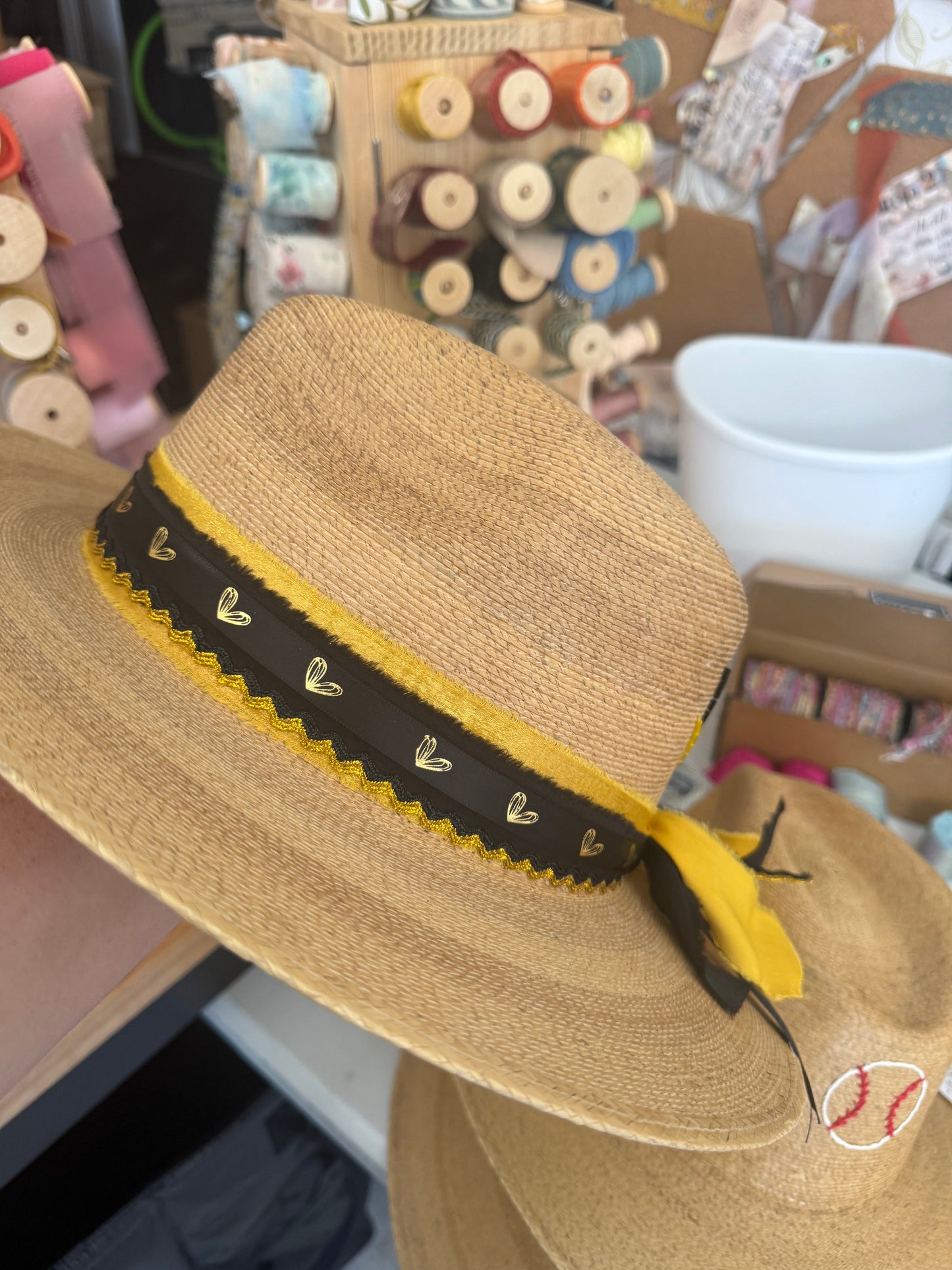 Tan Signature Heart Black and Gold Beaded Hat