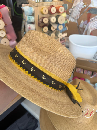 Tan Signature Heart Black and Gold Beaded Hat