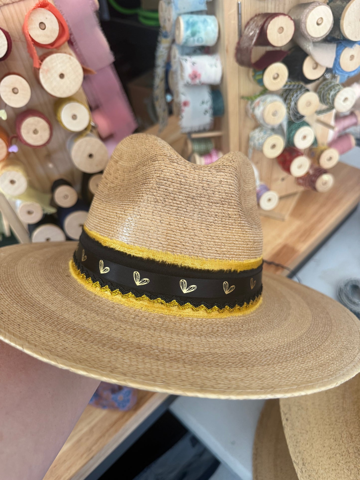 Tan Signature Heart Black and Gold Beaded Hat
