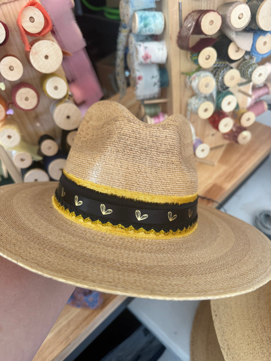 Tan Signature Heart Black and Gold Beaded Hat
