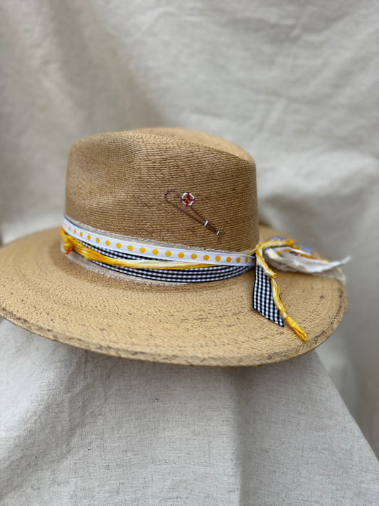Tan Signature with Black + Gold Polka Dot Bat Hat
