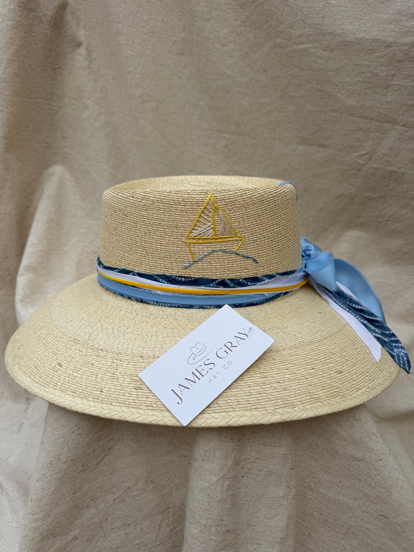 Ivory Downward Crown Sailboat Embroidered Hat