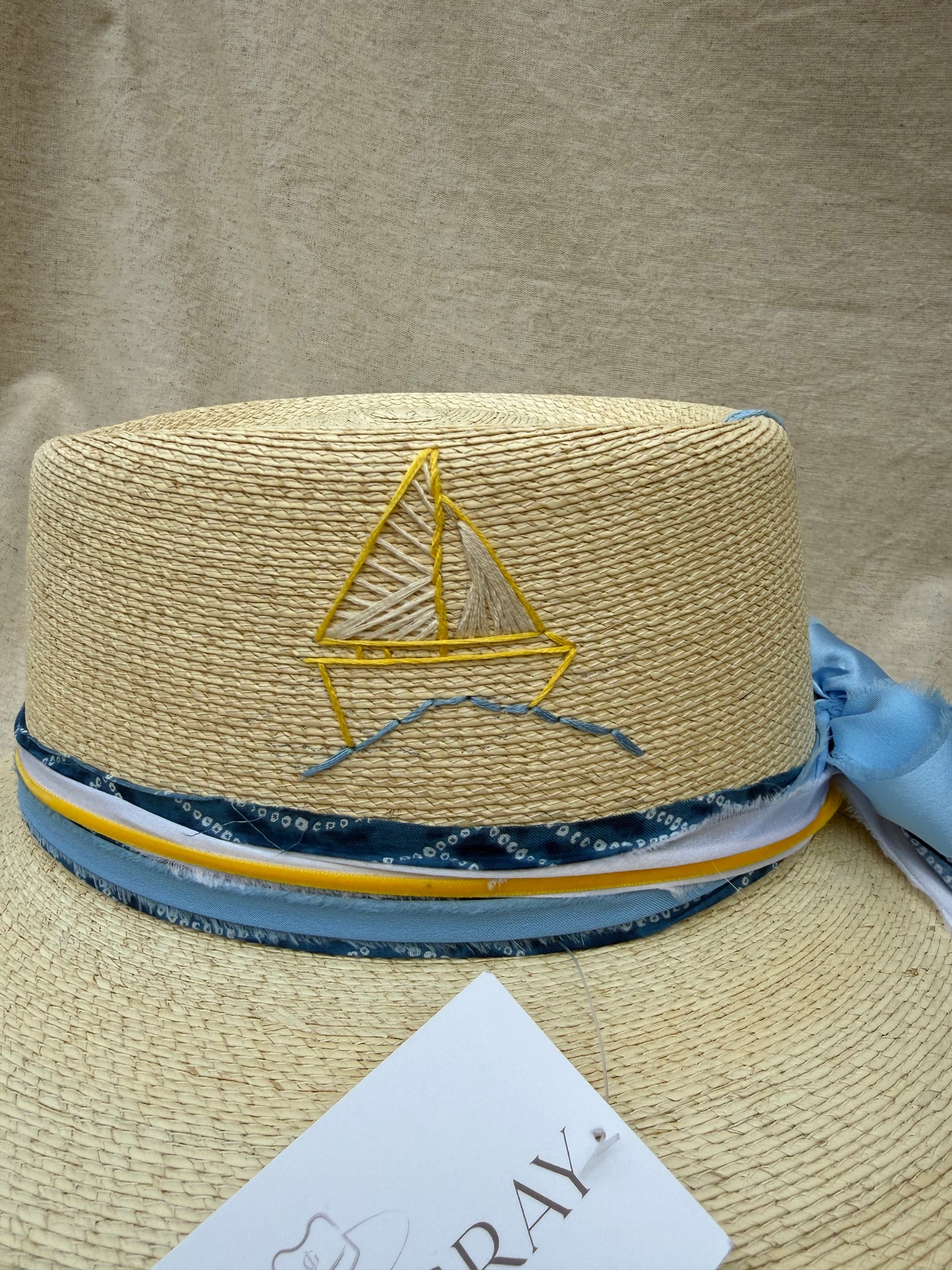 Ivory Downward Crown Sailboat Embroidered Hat