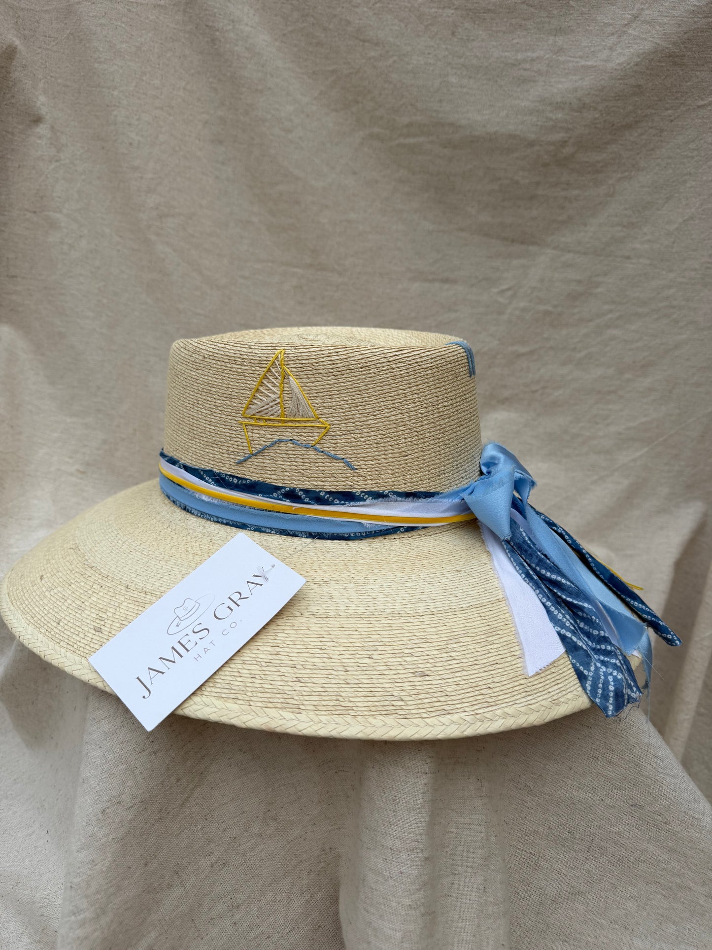 Ivory Downward Crown Sailboat Embroidered Hat