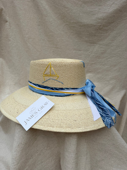 Ivory Downward Crown Sailboat Embroidered Hat