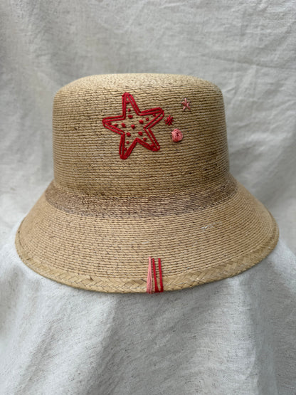 Bucket Hat with Coral and Pink Starfish Embroidery