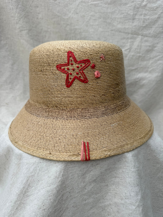 Bucket Hat with Coral and Pink Starfish Embroidery