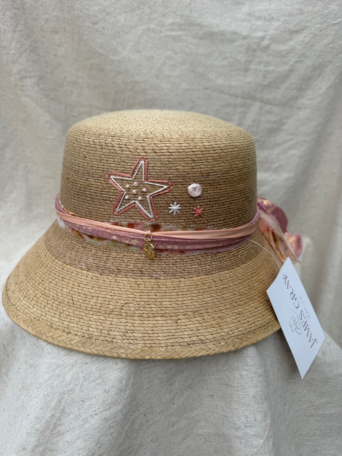 Bucket Hat with Light Pink Starfish Embroidery