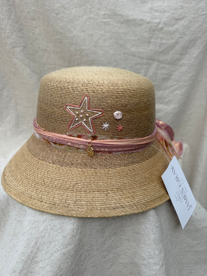 Bucket Hat with Light Pink Starfish Embroidery