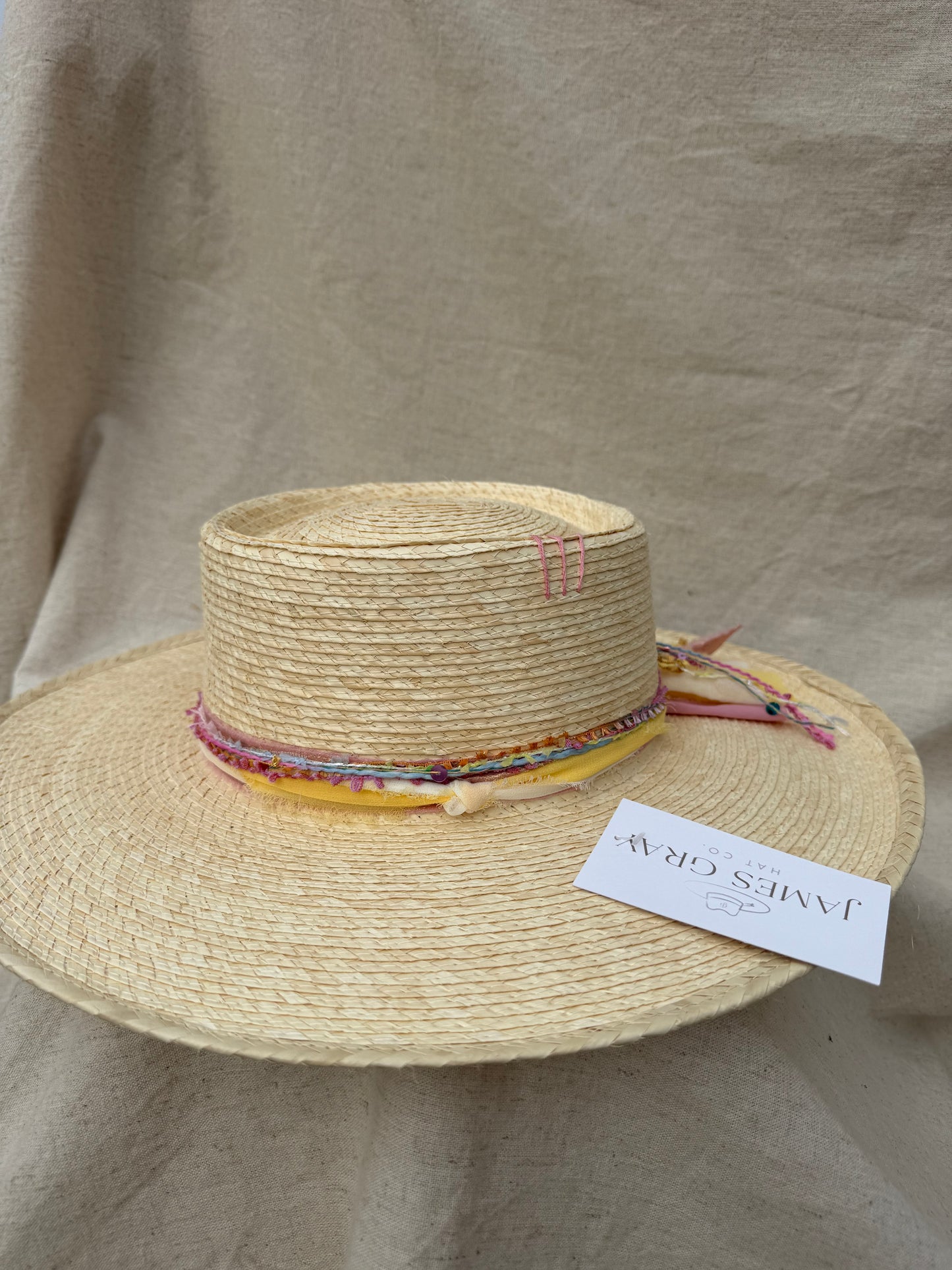 Ivory Sissy Gambler Hat with Light Pink Seashell Embroidery