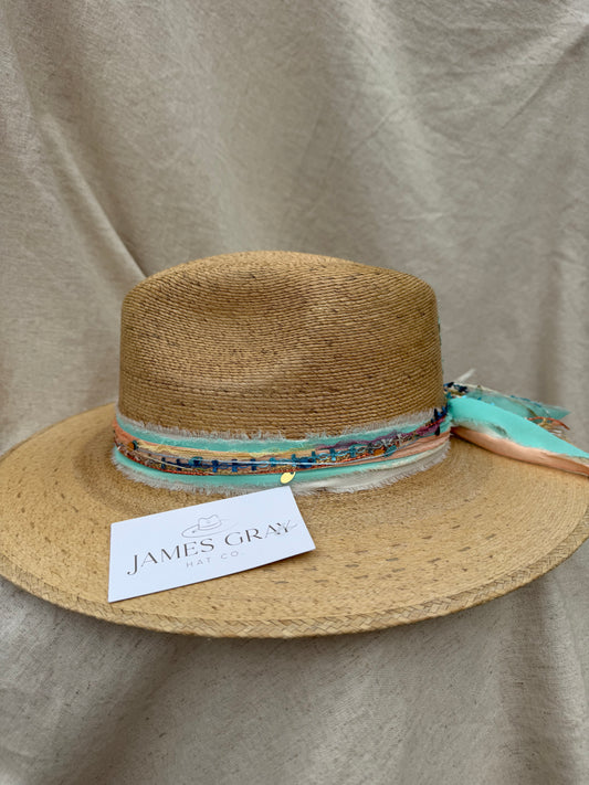 Tan Signature Hat with Teal Fish Embroidery
