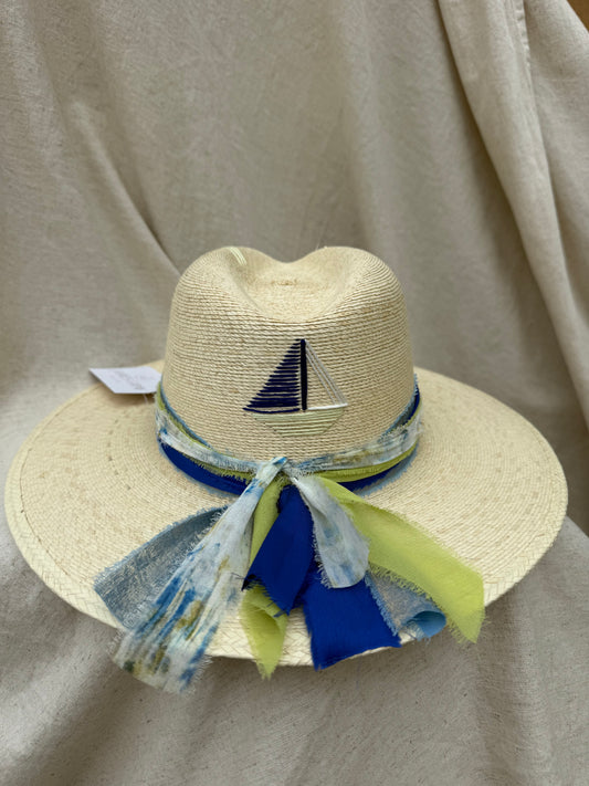Ivory Signature with Blue Sailboat Embroidery